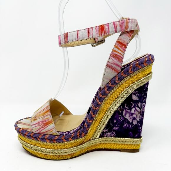 Christian Louboutin Cataclou Duplice Tie Dye Ankle Strap Wedge Sandals - Picture 8 of 13